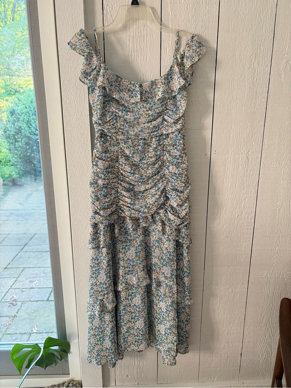 ASTR Light Blue Floral High-Low Cold-Shoulder Ruffle Dress